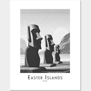 Mystical Easter Island Moai Statues - Chile in black and white Posters and Art